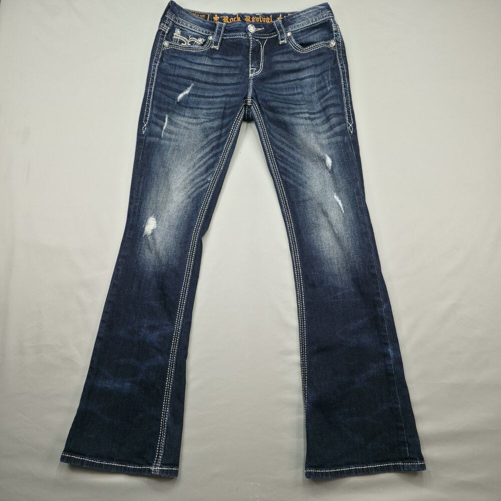 Rock Revival Womens Jeans 28 Drew Boot Bootcut Distressed Western Y2K Dark Wash